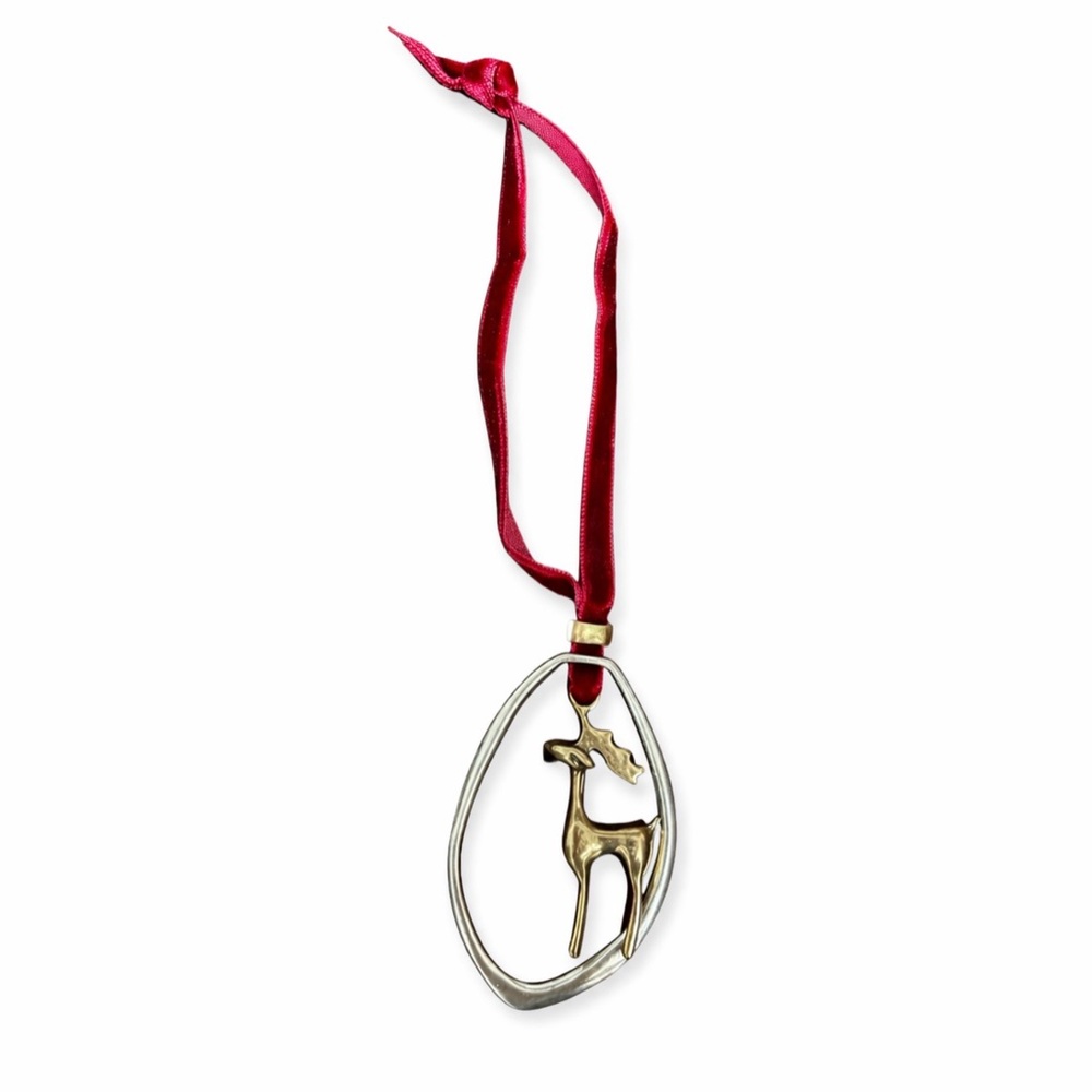 J. Jill Reindeer Ornament Gold Silver Tone Holiday Christmas Deer Rustic Decor